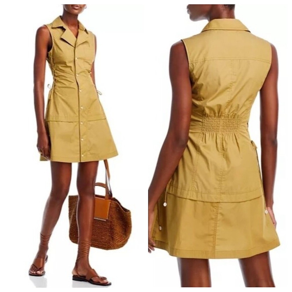 Derek Lam 10 Crosby Serena Lace Up Side Shirt Dress Women Sz 10 Tan Sleeveless